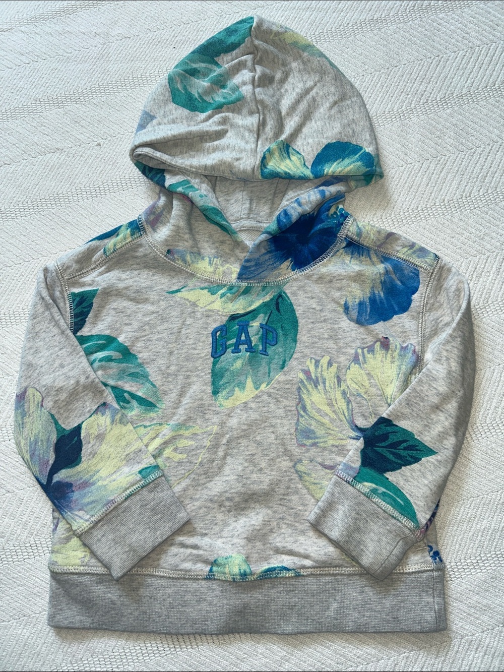 GAP Grey Hoodie with Blue & Teal Floral Design